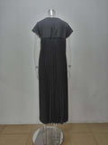 Women Solid Pleated Maxi Dress Loose A-Line Long Dress Casual Elegant Daily Straight Pleated Sundress