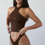 Ribbed Racer Back Round Neck Sports I-shaped Short Vest Bra Crop Top