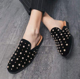 Rivet Upper Unique Design Comfortable Slippers Fashion Half Shoes for Men Mules Summer Slip on