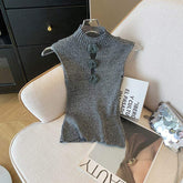 Elegant Solid Vintage Sleeveless Women's Top Stretch Knitted Tight Vest Fashionable Slim Fit Short Tank Top