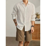 Men Light Blue Long Sleeve Shirt Breathable Casual Loose Fit Solid Shirt
