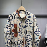 2026 Retro Full-length Printed Men's Long-sleeved Shirt Autumn New Korean Style Loose Fashionable Distinctive Polo Shirt