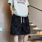 New Arrival Mens Full Print Tie Dye Jacquard Cargo Shorts Double Draw Cord Big Patch Pocket Loose Gym Five Inch Shorts