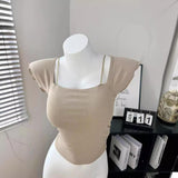 Hot Sale Breathable Lightweight with Pad Cropped Women T-Shirts Hot Selling Shorts Sleeve Women Wear T-Shirts