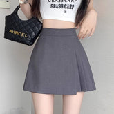 Women High Waist Asymmetrical Pleated Mini Skirt Solid Suit Fabric a Line Short Skirt Preppy School Uniform Skorts for Girls