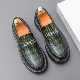 Men Casual Loafers With Alligator Pattern Synthetic Leather Upper Thick Non Slip Chunky Sole Dress Shoes for Men