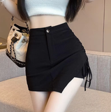 Irregular Drawstring Black Skirt Women's Summer Hot Girl High Waist A-Line Skirt Elegant Slim-fit Hip Skirt