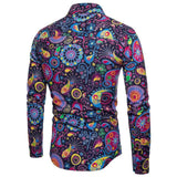 Men Paisley Print Long Sleeve Shirt Slim Fit Vintage Floral Pattern Button Shirt