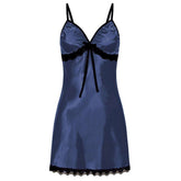 New European and American Style Satin-like Lace Trim Bow Camisole Nightdress