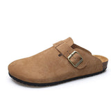 Round Toe Genuine Leather Summer Women Sandals Unisex Durable Classic Men Original Leather Slippers