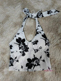 Floral Backless Halter Neck Top Hanging Neck Tank Top Tank Top