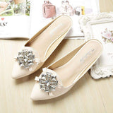 Elegant Rhinestone Embellished Women’s Loafer Mules- Slip-on Pointed Toe Flat Slides