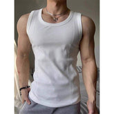 Ribbed Knit U Neck Tank Top Slim Fit Muscle Sleeveless Shirt Stretch Bodybuilding Gym Vest