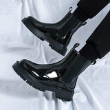 Classy Design Latest Production Green Patent Leather Ankle Boots for Men Good Looking Slip on Dress Formal Shoes