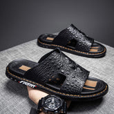 New Design High Quality Fashion Durable Slippers Comfortable Summer Pattern Cowhide Leather Sandals for Men