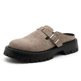 Round Toe Soft Comfortable Backless Half Loafers Classic Good Quality Durable Summer Casual Men Genuine Leather Slippers