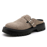 Round Toe Soft Comfortable Backless Half Loafers Classic Good Quality Durable Summer Casual Men Genuine Leather Slippers