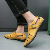 Buckle Strap Yellow Blue Black Color Fashion Casual Flat Sandals for Men Good Quality Handsome Durable Walking Shoes