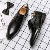 Pointed Toe Formal PU Leather Lace up Fashion Classic Quality Brogue Pattern Dress Shoes Oxfords for Men