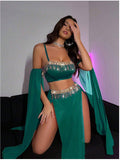 New European and American Style Sexy Women's Sexy Dancewear Sets with Rhinestone Tassel Chains