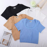 Summer Fashion Women's Spicy Girl T-shirt square Collar Slim Fit Short Sleeved Fashionable Casual T-shirt