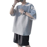 Casual Men's Summer T-Shirt Bubble Textured Crew Neck Short Sleeve Top New Streetwear Tee