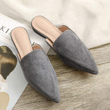 Affordable Suede Ladies Mule Slippers - Pointed Toe Flat Loafers for Outdoor Use