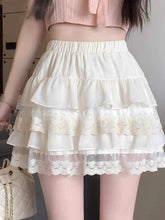 Y2K Sweet Lace Tiered Cake Mini Skirt Women's White Ruffle Layered Short Skirt with Lace Trim