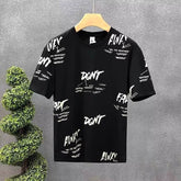 Men All Over Letter Print T Shirt Crew Neck Loose Casual Streetwear Short Sleeve Tops