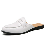 Patent Leather Pointed Toe Semi-slippers White Slip-on Casual Comfortable Penny Half Loafers Shoes