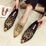 Women's Rivet Studded Comfort Loafers - Soft Suede Flat Shoes & Slippers