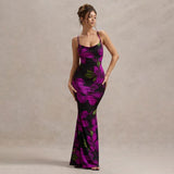 Women Printed Slim Sexy Sleeveless Sexy Slim Club Dress Sleeveless Neck Drape Open Back Knit Slim Dress
