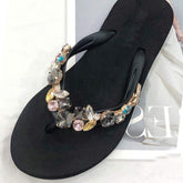 Women's Summer Diamond-Embellished PVC Flat Sandals - Beach Slipper Thong Flip Flops