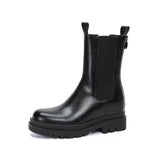 Botas Para Mujer Fashion Chunky Heel Platform Bootie Shoes Black Leather Ankle Boots