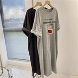 Large Size Retro Chic Short-sleeved T-shirt Dress Women's New Loose Slimming Mid-length Split Skirt for Summer