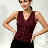 French Style Single-breasted V-neck Sleeveless Knitted Vest Women's 2026 Summer New Slim-fit Elegant Outer Wear