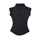 Women Summer Basic Simple Camisole Sleeveless Turtleneck High Stretchy Knitted Vest Turtleneck Unisex Tops