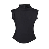 Women Summer Basic Simple Camisole Sleeveless Turtleneck High Stretchy Knitted Vest Turtleneck Unisex Tops