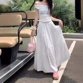 Plus Size Plain Skirt Women's Skirt Wrinkled Elegant Long Skirt