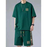 Men's Casual Summer Sportswear Set Quick-Drying Thin Top With Short Sleeve and Printed Sport Shorts