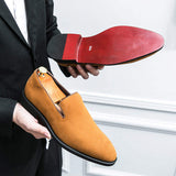 Pointed Toe Yellow Black Dress Shoes Comfortable Faux Suede Leather Red Bottom Wedding Loafer Shoes