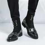 Pointed Toe Green Snake Pattern Classic Designers Good Quality Fashion Durable Dress Shoes Men Ankle Boots