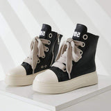 Chaussures Pour Femmes En Gros Shoelace Chaussures Outdoor Casual Boots Fashion High Top PU Leather Ladies Platform Sneakers