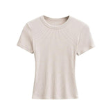 Women Ribbed Knit Short Sleeve T Shirt O Neck Slim Fit Basic Crop Top Multi Color Casual Daily Wear Tees