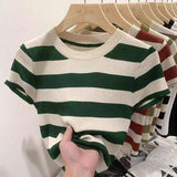 Comfortable Casual Crewneck Striped Women Top Women's Short-sleeved Summer New Slim-fit Fashionable Top