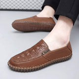 Pointed Toe Cowhide Good Quality Durable Casual Men Walking Shoes Classic Genuine Leather Slip on