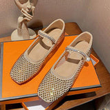 Classic Rhinestone Embellished Women's Ballerina Flat Sandals - Ideal for Work & Casual