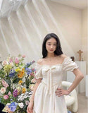 Square Collar Dress Innocent - Seductive Style Women's Dresses Puff Sleeve Waist Skirt