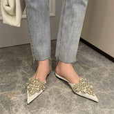Ladies' Elegant Pearl Style Beach Sandals - Fashionable Mules Flat Shoes & Slippers