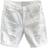 Men's Casual Distressed Denim Shorts, Loose Fit White Rolled Hem Summer Denim Shorts
